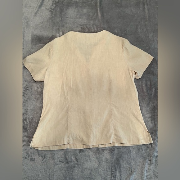 Orvis Shirt Women’s 14 Beige Performance Linen Short Sleeve V-Neck - Picture 3 of 10